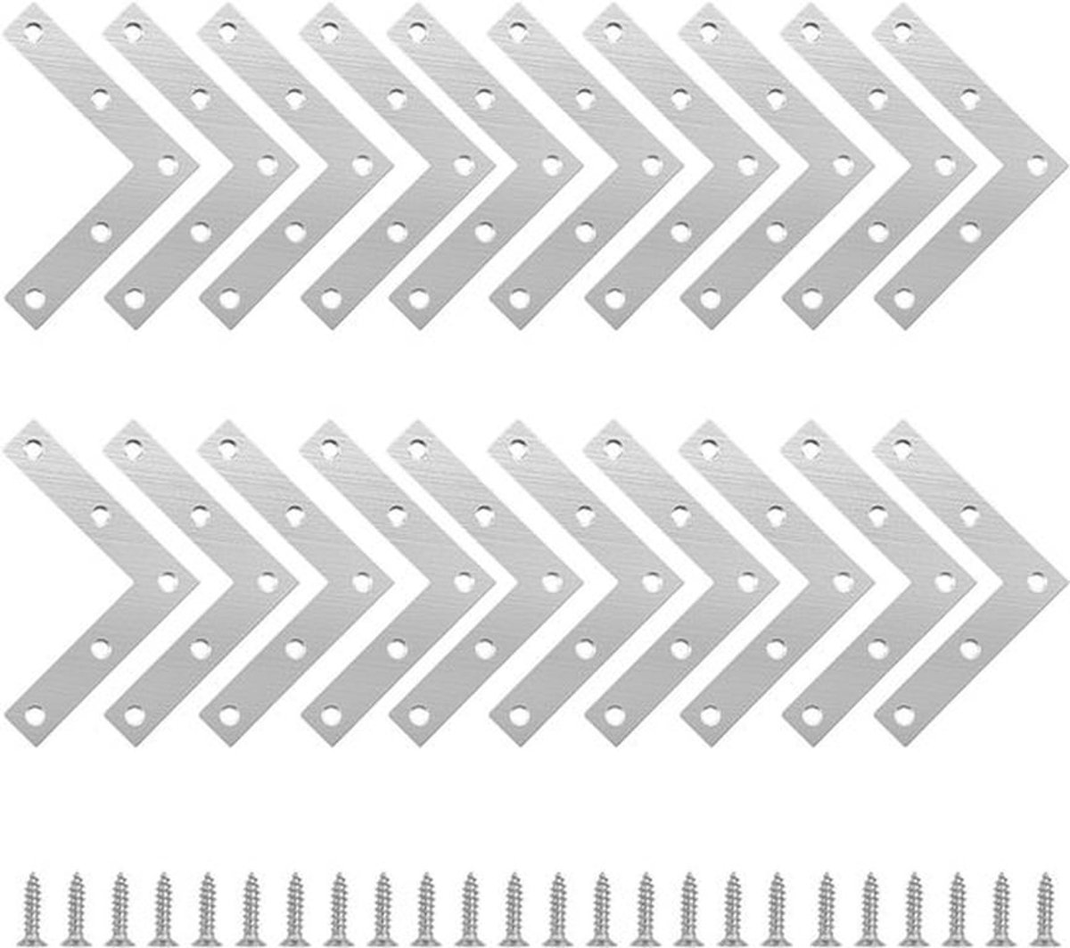 Hoekplaat L-vorm met 20 platte beugels en 100 schroeven voor meubelreparatie - RVS hoekbeugels voor tafels, ramen en kasten - 80 mm x 80 mm.