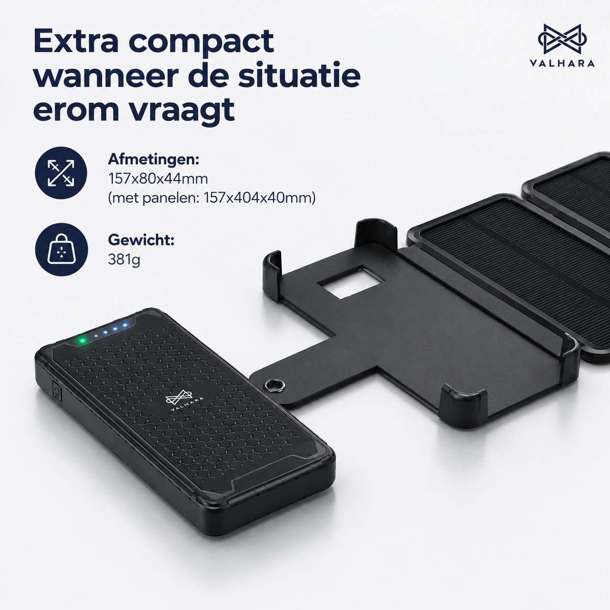Valhara Solar Powerbank 10.000mAh met 4 Zonnepanelen - afbeelding 3