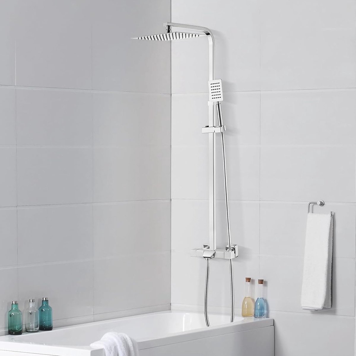 Auralum Max Regendouche Met Thermostaatkraan - Complete Doucheset - Douchesysteem met Thermostaat - RVS - 3 Functies Regendoucheset - 30 x 20 cm - Verstelbare Hoogte 98-130 cm - Waterbesparend - Chroom