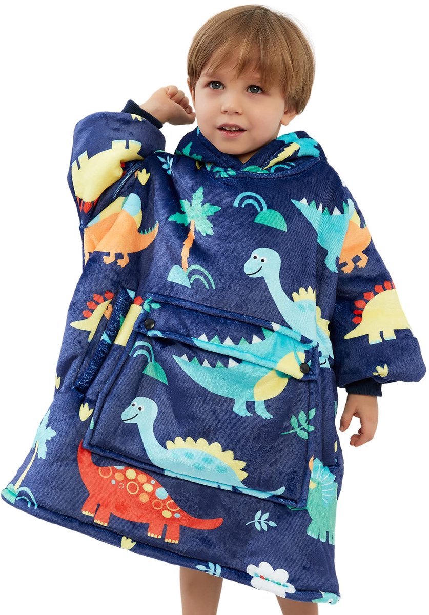 Casalora Hoodie Deken - Dino Deken met Mouwen - Fleece - Plaid - 64cm voor 2-6 Jaar