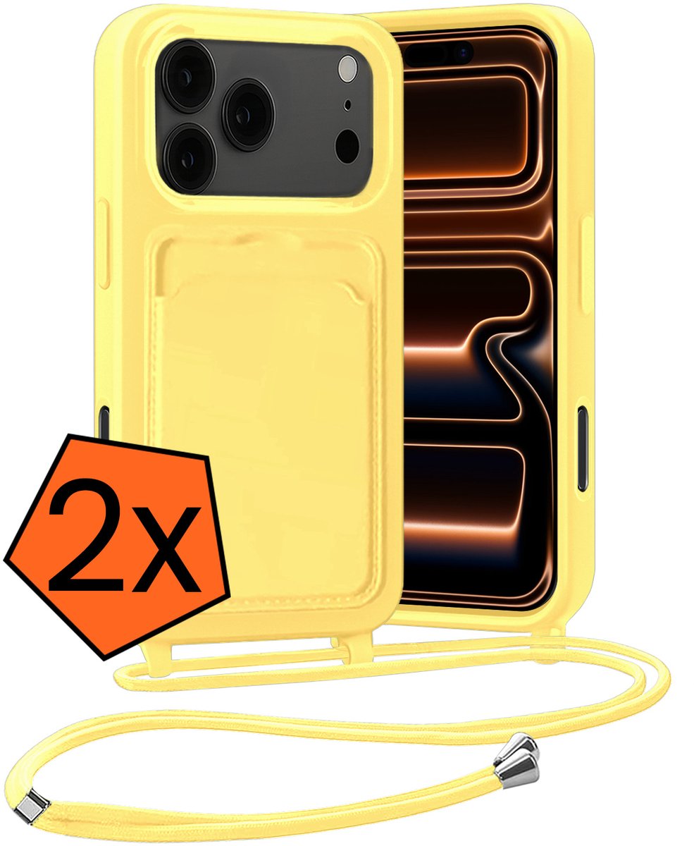 Hoesje Geschikt voor iPhone 18 Pro Max Hoes Met Telefoonketting - Backcover Geschikt voor iPhone 18 Pro Max Case Met Koord - Geel - 2 PACK