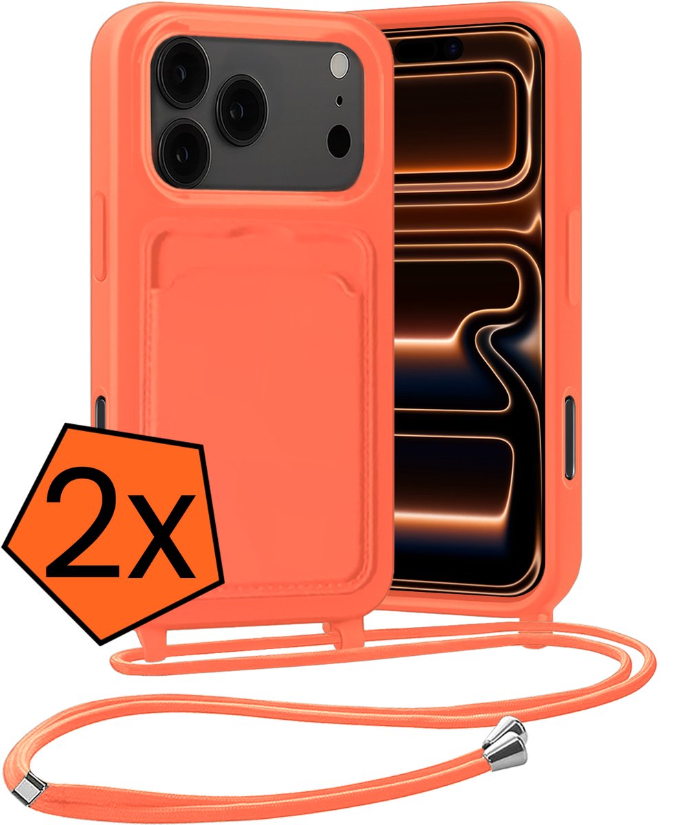 Hoesje Geschikt voor iPhone 18 Pro Max Hoes Met Telefoonketting - Backcover Geschikt voor iPhone 18 Pro Max Case Met Koord - Papaya - 2 PACK