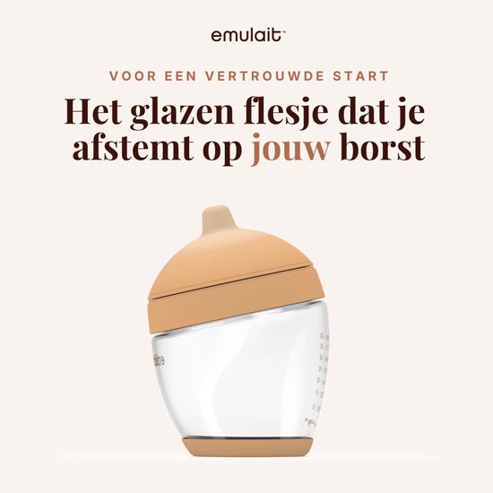 Emulait Classic Glazen Babyfles - Kleur: Light - Maat: 1 - 240 ml - borstvormig - natuurlijk voeden - anti-koliek - bpa-vrij van Merkloos — afbeelding 4
