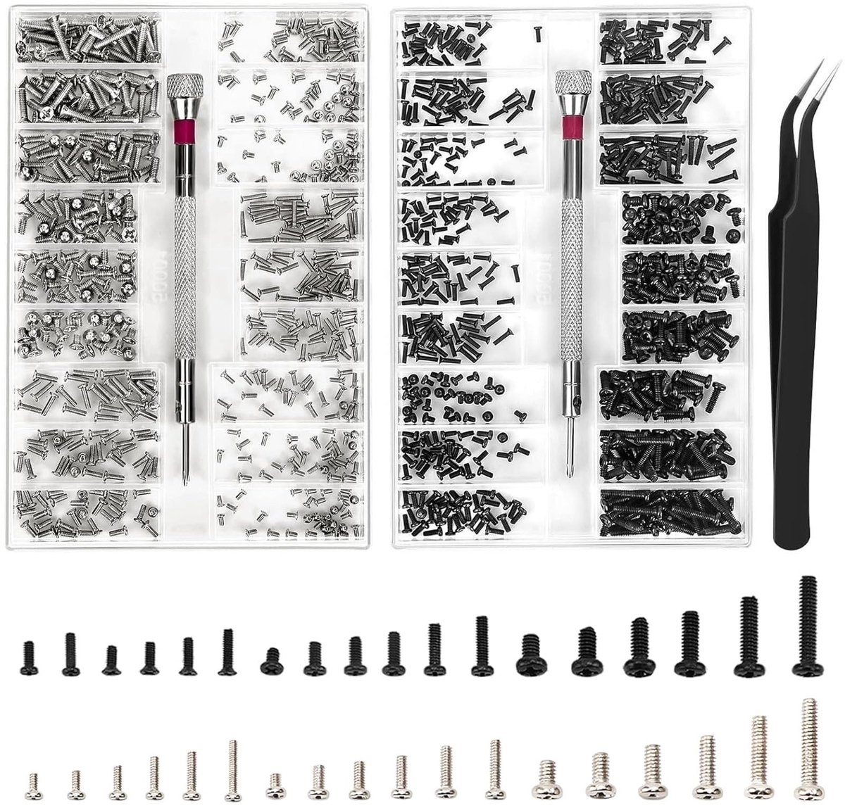 Solidchoice - Tiny Micro Repair Screw Kit - Mini Schroevenset - Duurzaam en Sterk - Geschikt voor Brillen en Laptops - 1000 Stuks - 18 Verschillende Maten