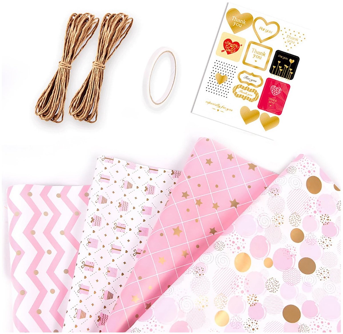 Solidchoice - Cadeau Inpakpapier met Sterren en Dots, 4 Vellen