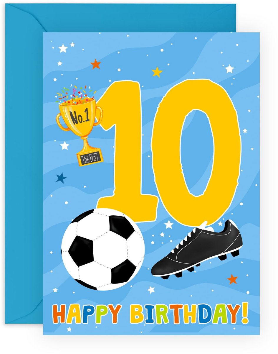 Solidchoice - Verjaardagskaart Voetbal voor 10 Jaar, Gelukkige Verjaardag