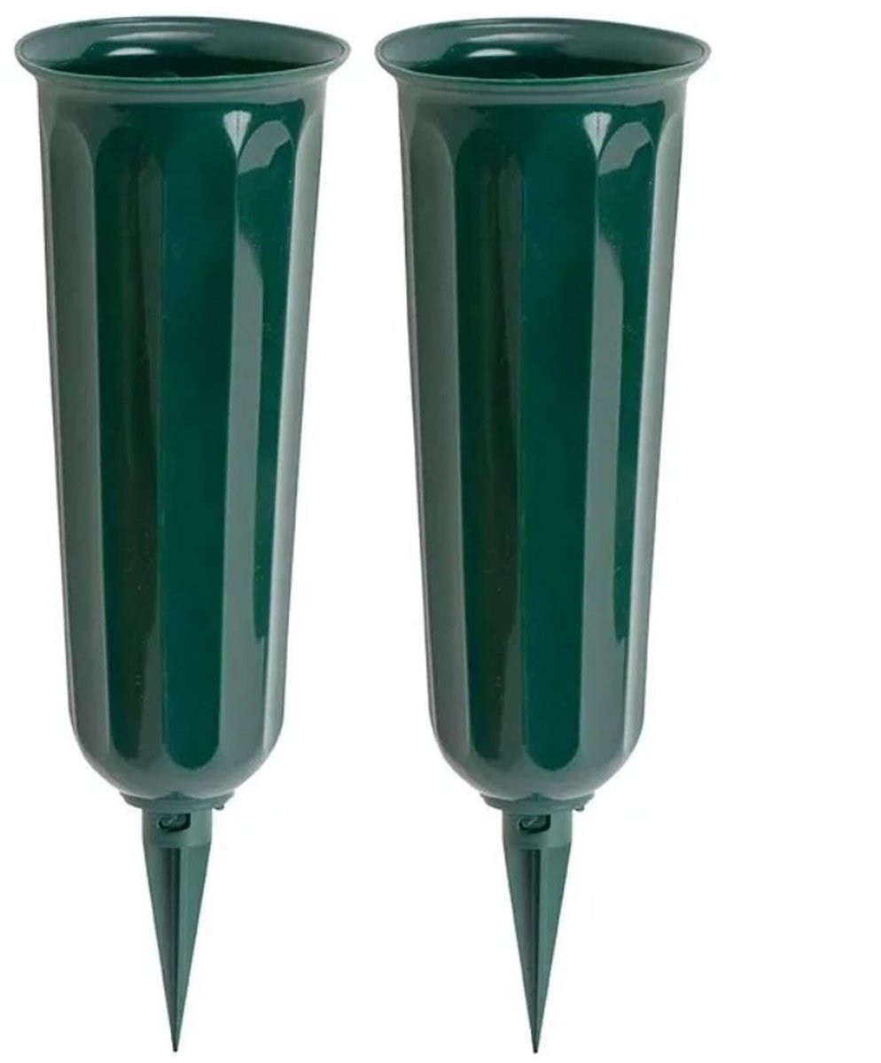 Solidchoice - Set van 2 Vorstbestendige Grafvaas met Grondpen in Groen