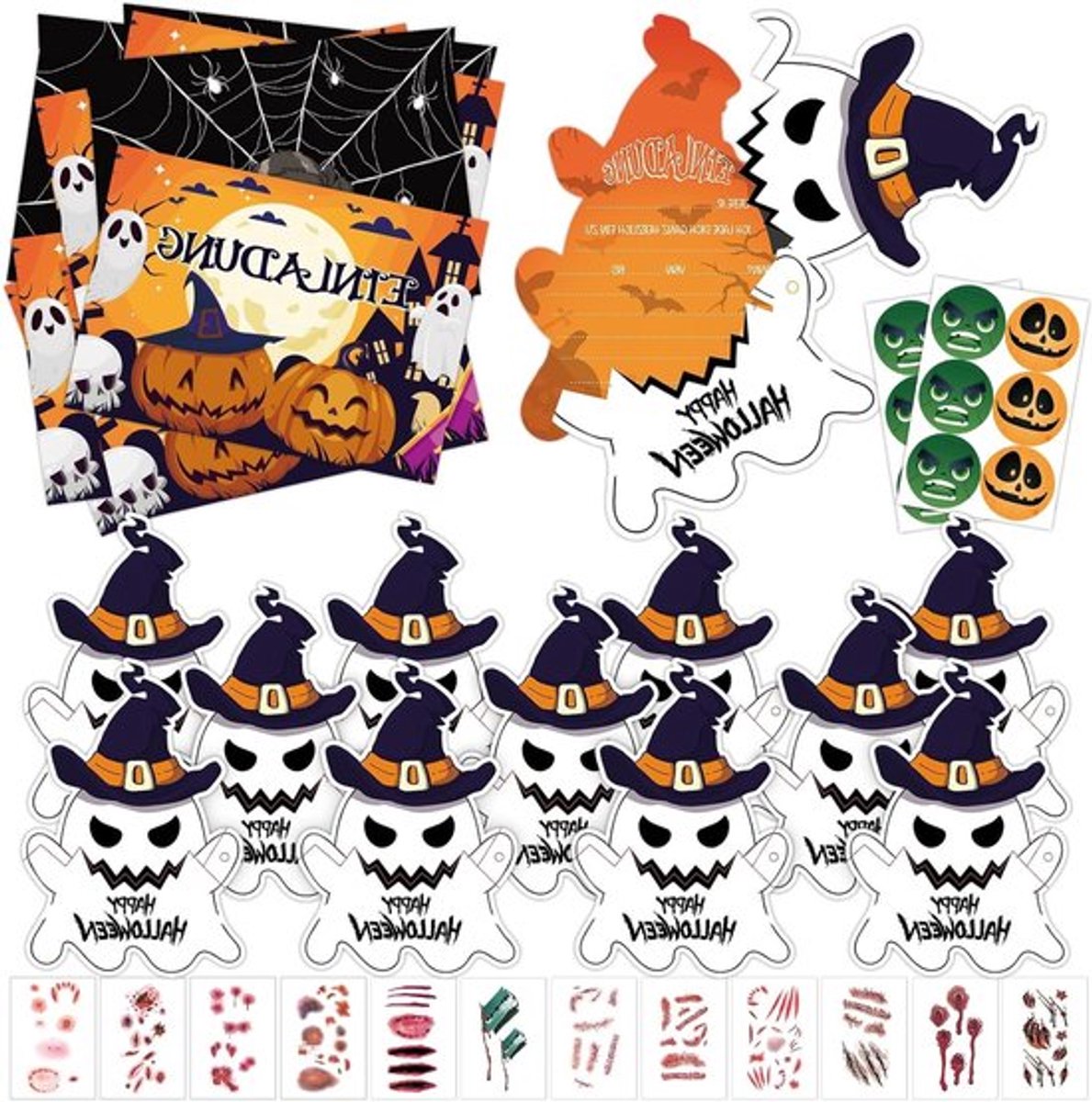 Feestelijke uitnodigingen voor kinderfeestjes, themafeest, ghost party, voor jongens en meisjes
