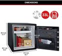 Zwarte kluis met cijferslot, XL, 33L, A4 formaat. Afmetingen: 45.3x41.5x49.1 cm. Binnenmaten: 30.2x31.9x34.9 cm.