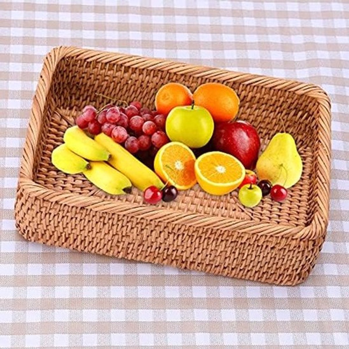 Rechthoekige wicker opbergmanden voor fruit, snacks en sieraden - Vintage decoratieve opbergdozen voor thuis en kantoor