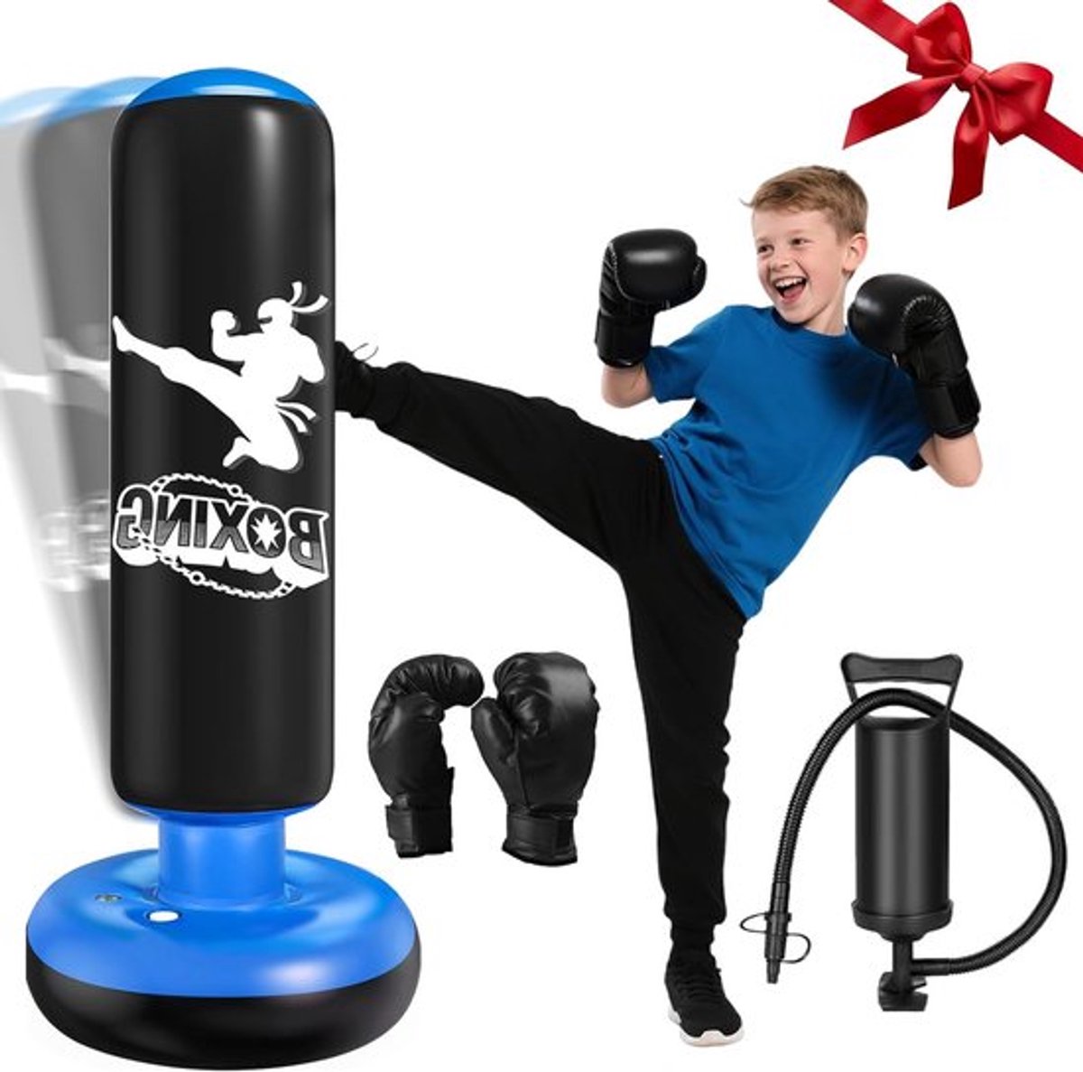 Boxhandschoenen en Opblaasbare Stootzak Set voor Karate en Taekwondo Training, Perfect Cadeau voor Jongens en Meisjes