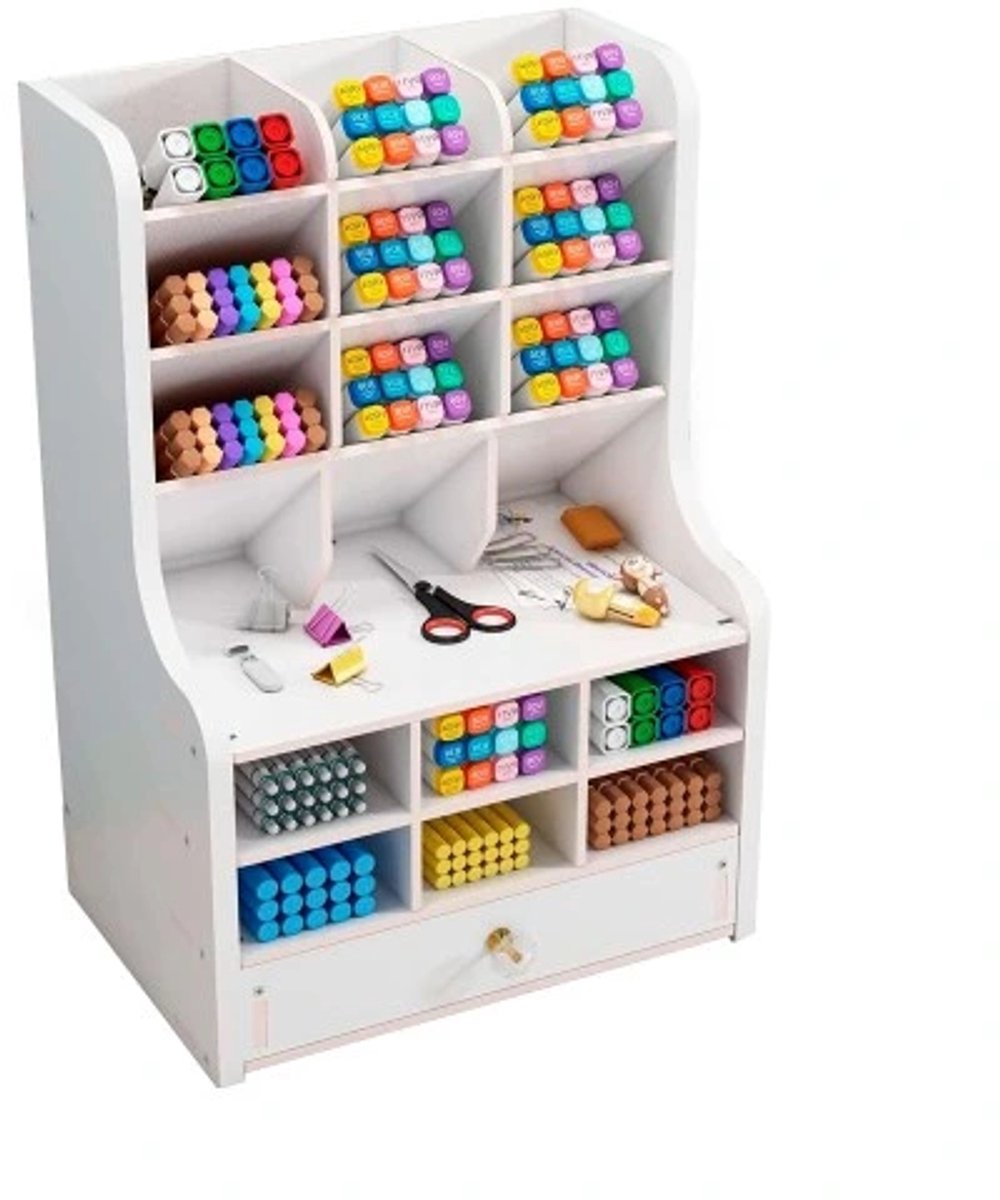 COVREO Bureau organizer met lade, wit PVC, 18 vakken voor kantoor en school