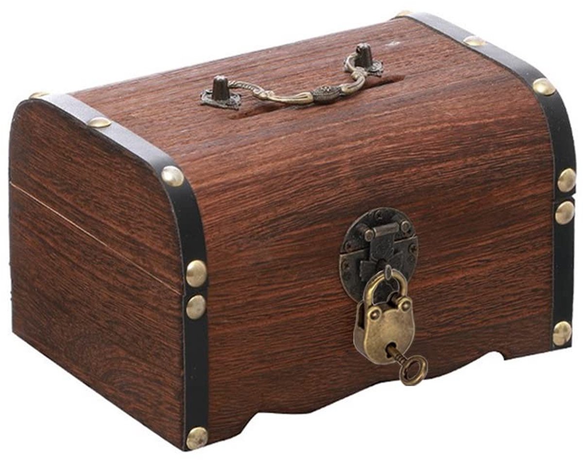 Solidchoice - Houten Schatkist met Slot en Sleutel voor Opslag en Decoratie