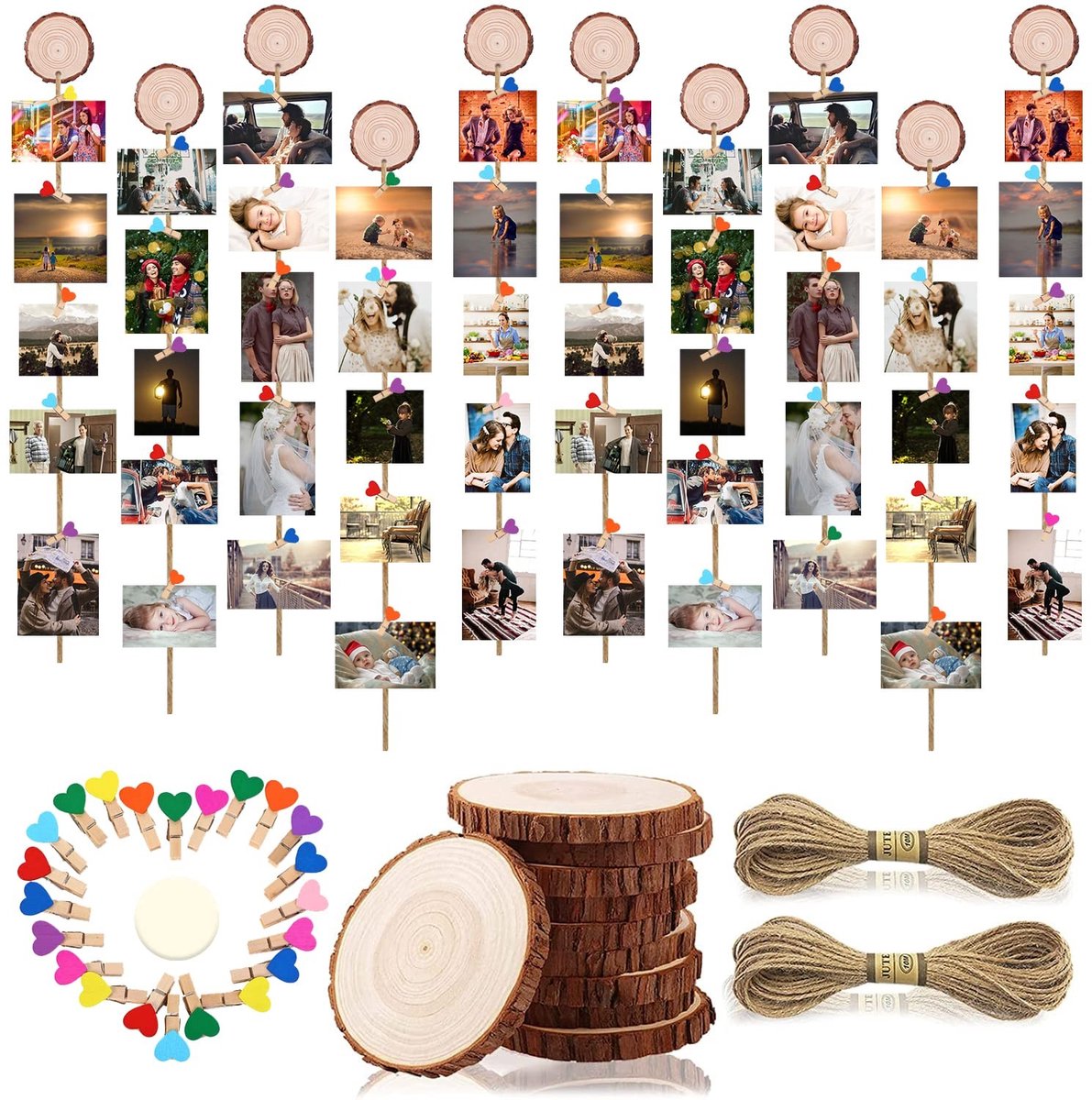 Solidchoice - Set van 10 Houten Fotolijsten met Touw en Clips voor Decoratie