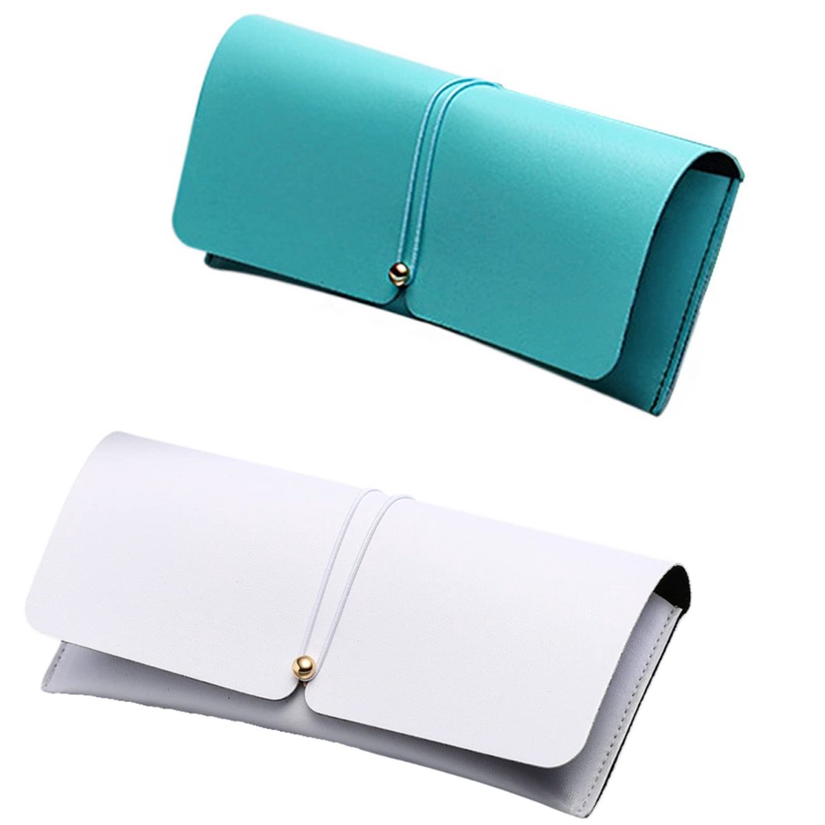 Solidchoice - Set van 2 Zachte PU Lederen Bril Cases met Bril Doek en Tas, Wit+Groen