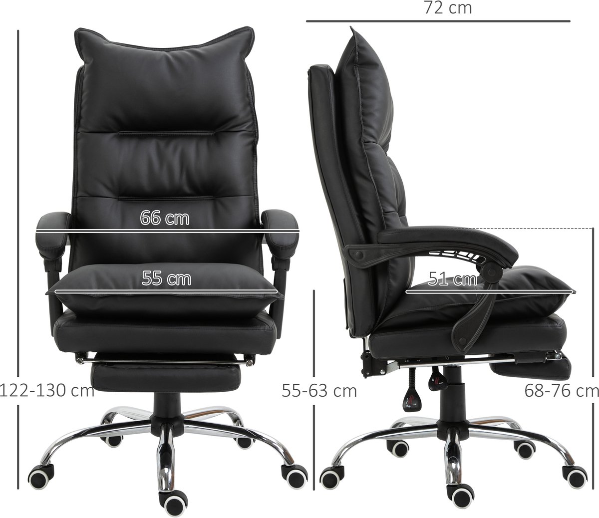 Bureaustoel: ergonomische bureaustoel met armleuningen, voetsteun, in hoogte verstelbare draaistoel van kunstleer, gestoffeerde computerstoel, zwart thumbnail 4