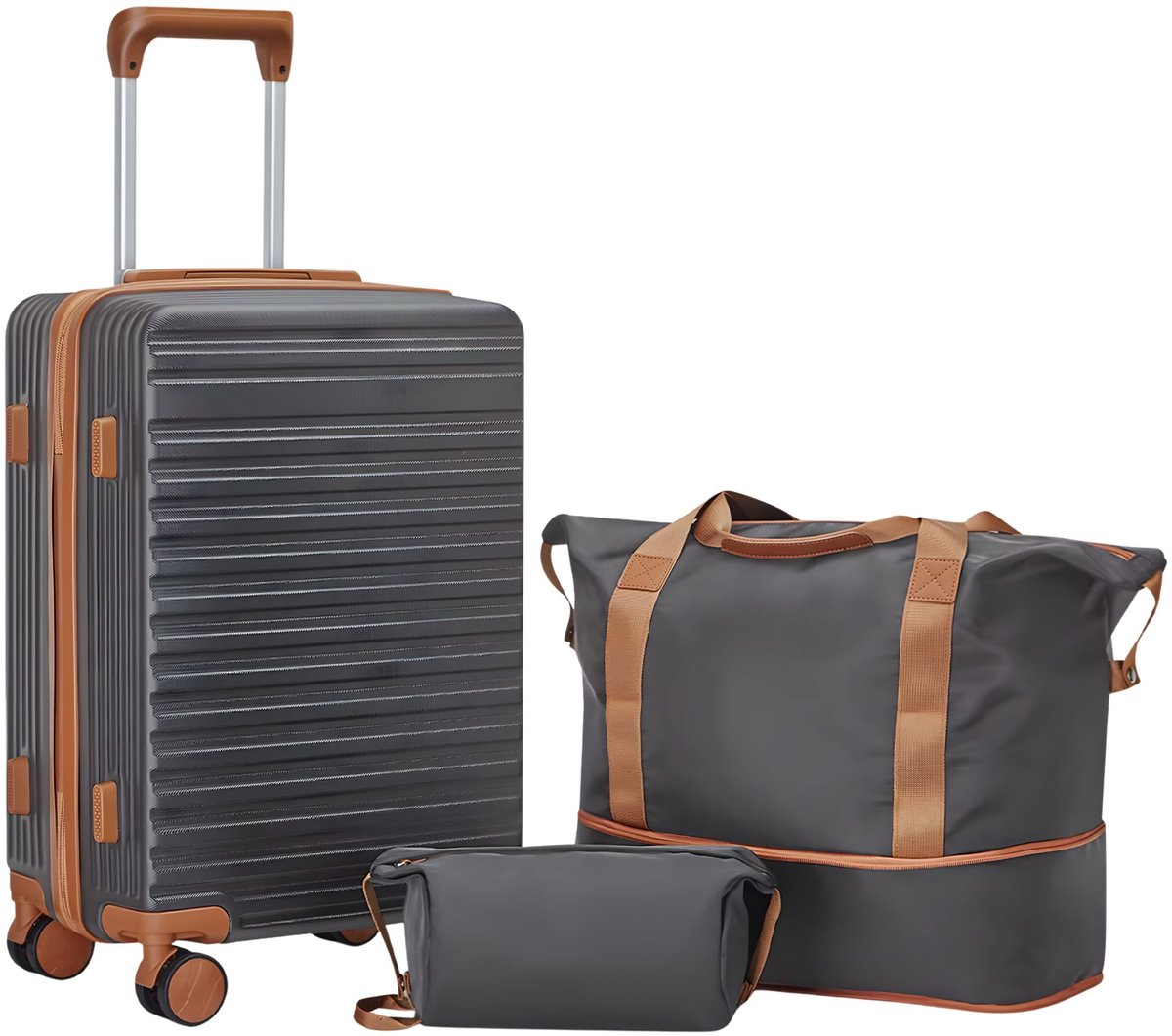 Handbagagekoffer – Voor korte reizen – Uitbreidbaar, met reistas – Harde grijze schaal met TSA-slot, spinnerwielen (51 cm)
