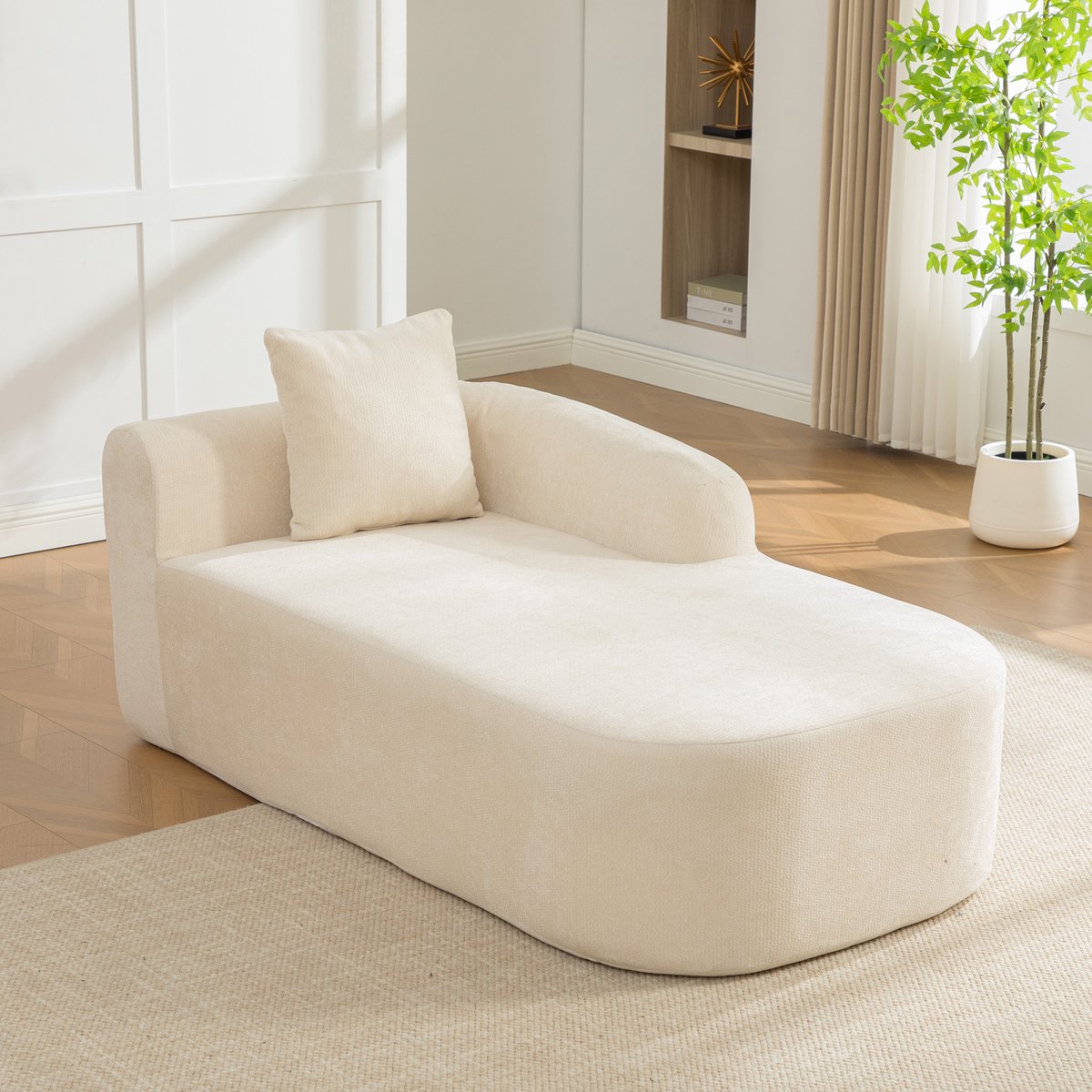 1 Persoons Modulaire Sofa - Beige Chenille Fauteuil - Zachte Lounge Bank - Diepe Zitbank Met Comfortabele Kussens - Hoogwaardig 30D Foam - Direct Gebruiksklaar