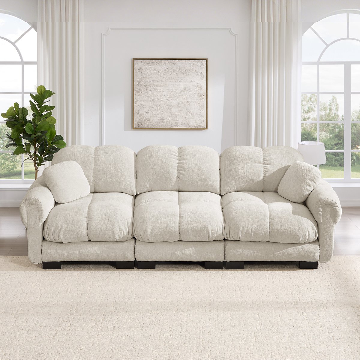 Verzamelbare Cloud-Sofa met Comfortabele Dekkussens voor Ontspanning en Design - 260x86x90 cm, Licht kaki