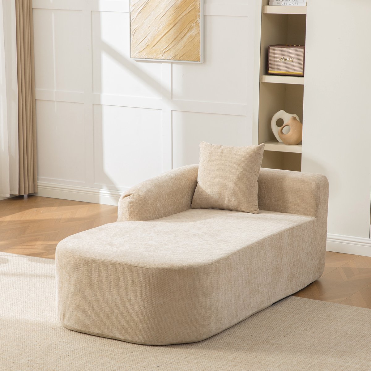 Modulaire Hoekbank - Chenille Lounge Sofa Met Chaise Longue - Zachte Cloud Bank Met 30D Schuimvulling En Diepe Zit - Vacuüm Verpakte Bank Zonder Montage Voor Woonkamer - Licht Khaki