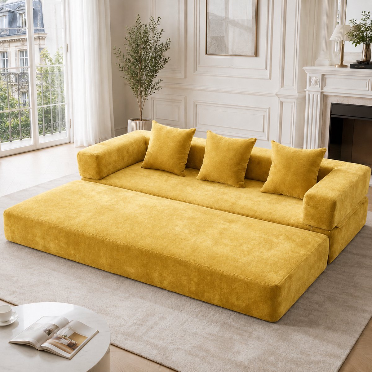 Modulaire Bank - Chenille 2-Zits Sofa Met Opbergtassen En Antislip Bodem - DIY Lounge Bank Met Flexibele Opstelling Voor Woonkamer, Speelkamer En Appartement - Mosterdgeel