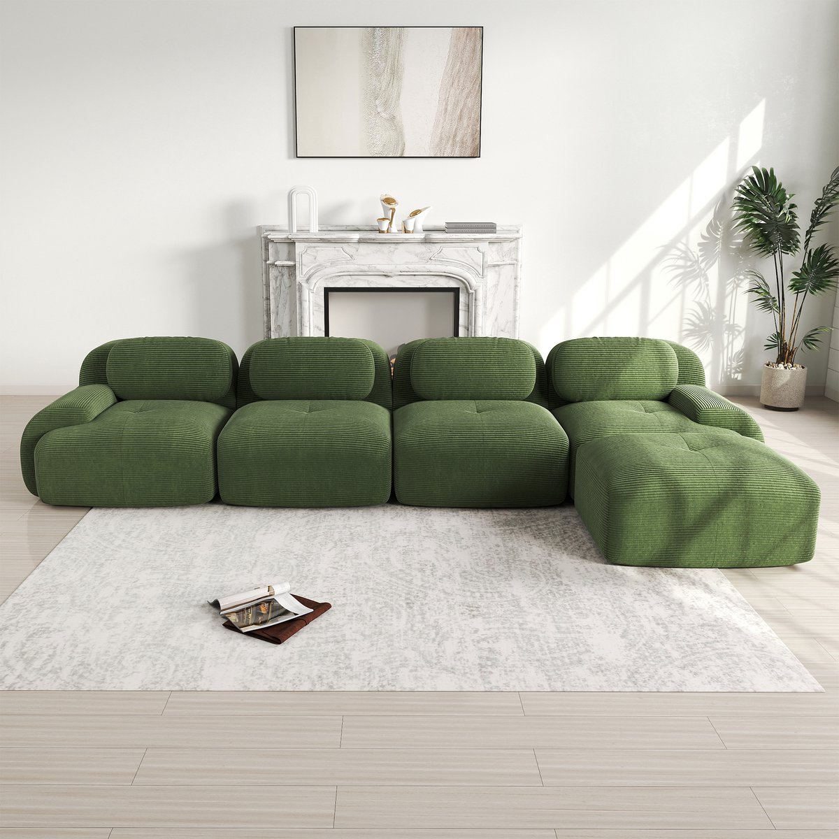 Groene 4-zits hoekbank - Flexibel in Gebruik, Maat: 388x178x70 cm, Groen