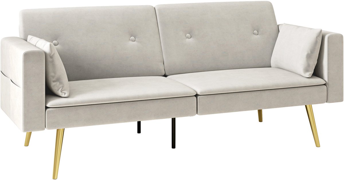 2-Zits Slaapbank - Verstelbare Rugleuning - Beige - Met Zijvakken - 181 cm