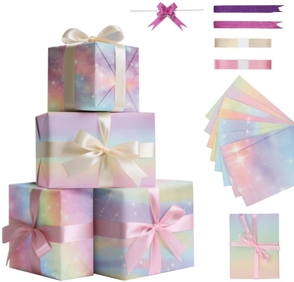 Solidchoice - Cadeaupapier Set met 8 Vellen en 2 Ribbons voor Feestelijke Gelegenheden