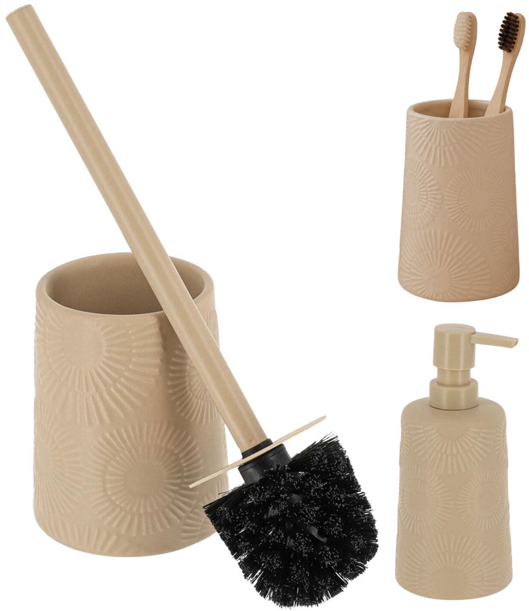 Tendance badkamer set ethnic vibes - beige - aardewerk - badkameraccessoires