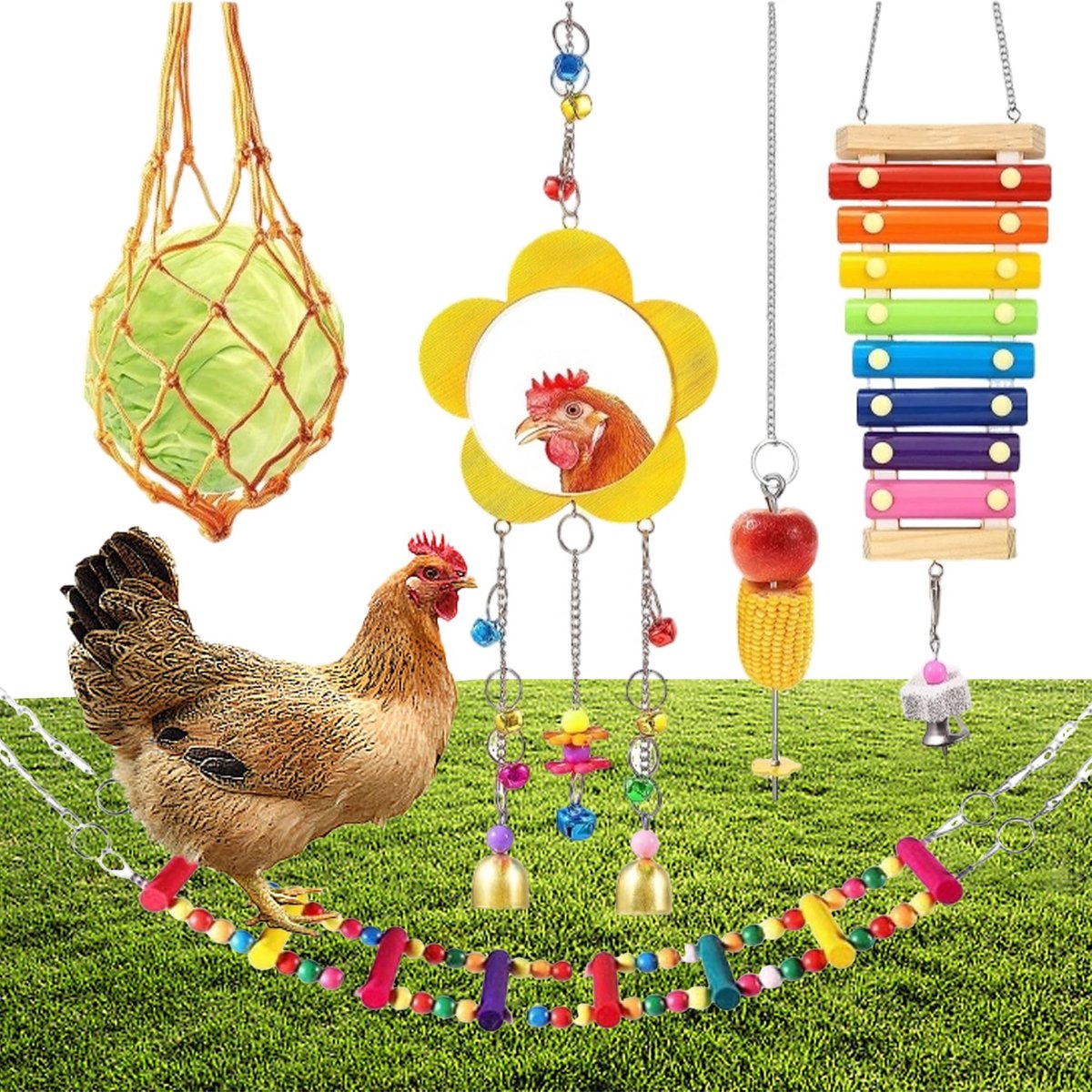 Solidchoice - Speelgoed voor Kippen met Regenboog Swing en Bellen