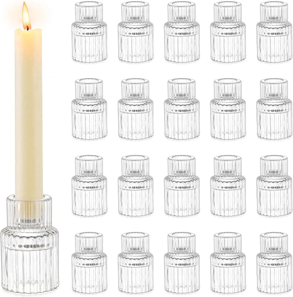 Glazen kandelaar voor kandelaar - 20 stuks doorzichtige kleine taps toelopende bruiloft kerstdecor bulk voor kandelaars feesttafel woonkamer diner adventskalender middelpunt decoratie