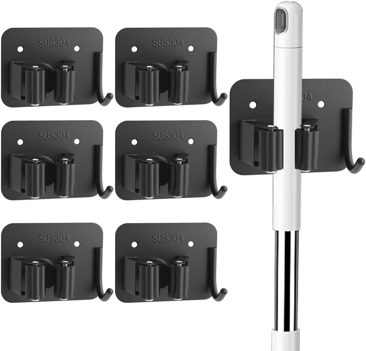 Dailygoods- Bezemhouder Zware Wandhouder - 6 Stuks - Roestvrij Staal - Schroefbevestiging - Voor Garage/Tuin/Keuken - Robuuste Houder - Gereedschaphouder