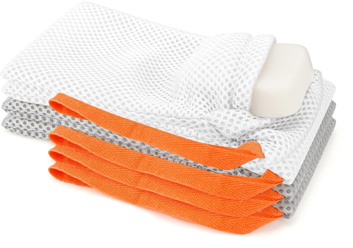 Dailygoods- Zeepspaarzakjes Set van 4 - Zachte Exfoliërende Douchezak - Polyester Gaasdoek - Lichtgewicht en Sneldrogend - 19 cm x 10 cm - Zeepzakje