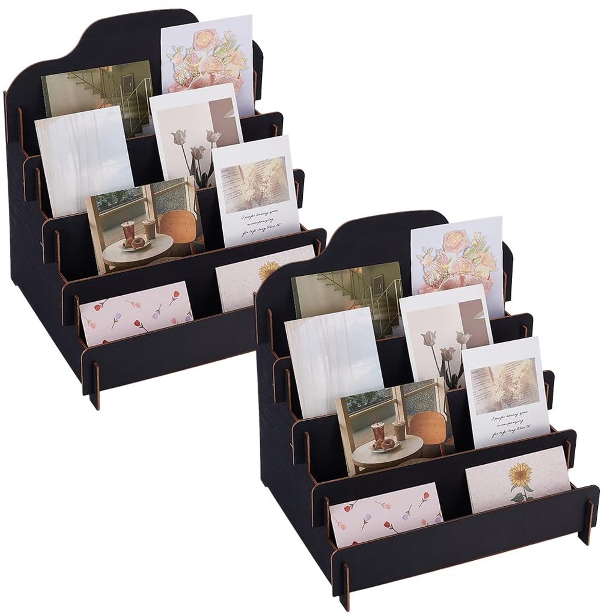 Dailygoods - 2-Persoons Houten Wenskaart Display Stand - Zwart Organizer voor Ansichtkaarten