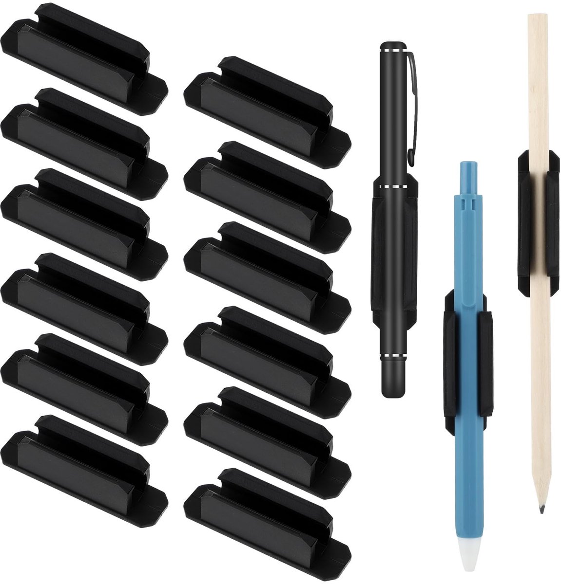 Dailygoods - Amabro 12 stuks zelfklevende potloodpennenhouder, siliconen pennenhouder voor bureau muur marker clip potloodhouder met zelfklevende stickers voor klembord school kantoor leraar klaslokaal organisator