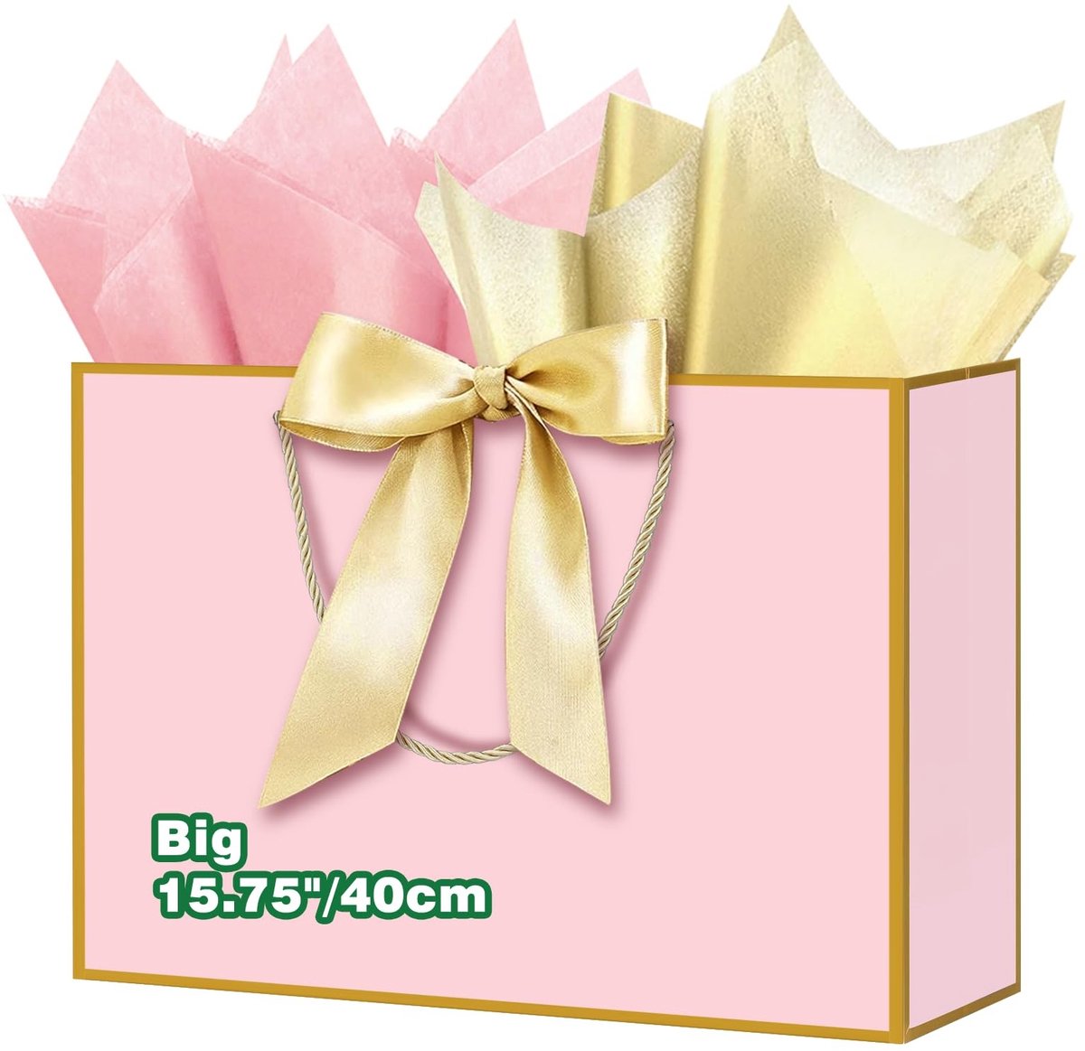 Dailygoods- Geschenktas Maxi XXL - Roze Geschenkzakjes - Cadeauverpakking - Cadeautas met Zijdepapier - 40 x 30 x 12,5 cm - Herbruikbaar met Nylon Touwhandgrepen