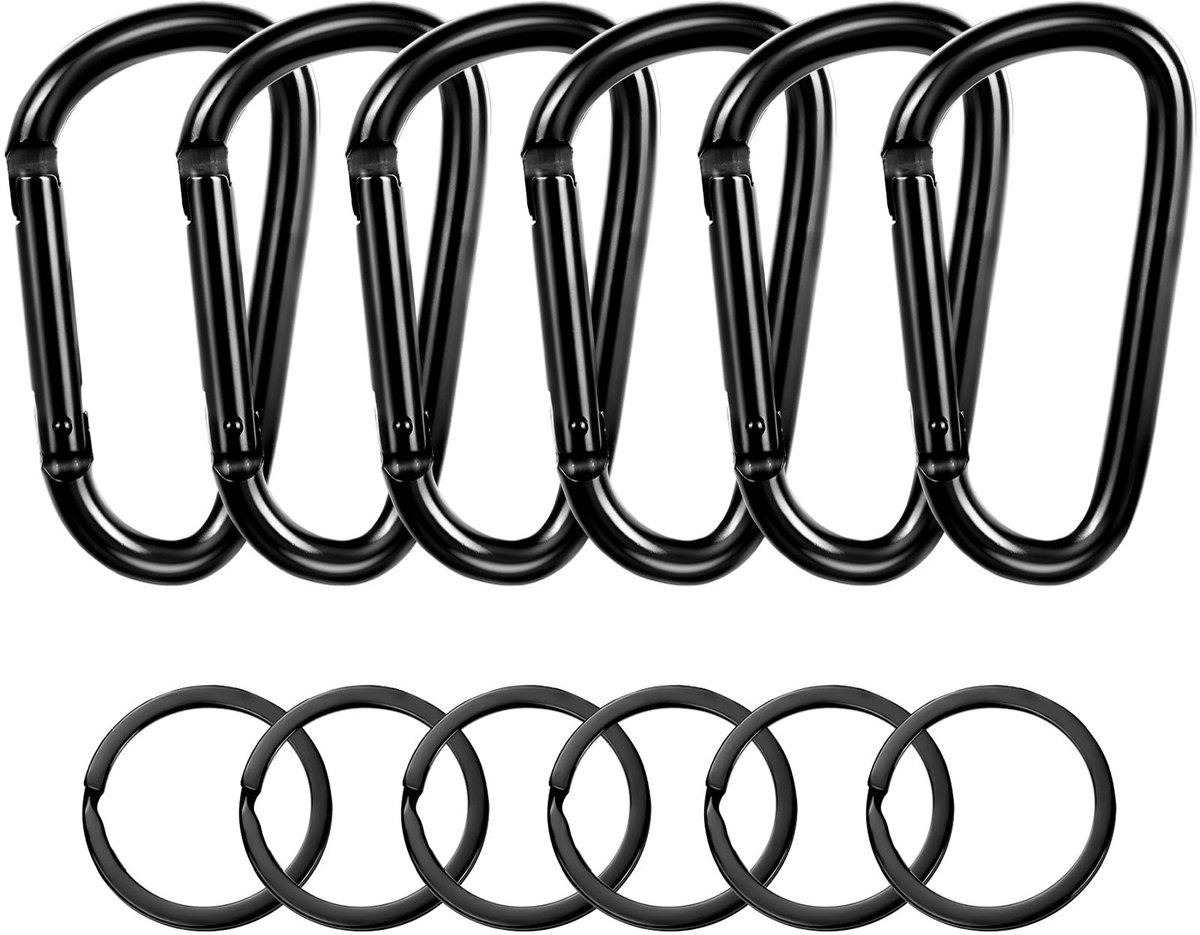 Dailygoods - Flintronic 6 stuks karabijnhaken, karabijnhaak van aluminiumlegering, karabijnhaak D-ring, voor hangmat, sleutelhanger, camping, vissen, schommel, wandelen