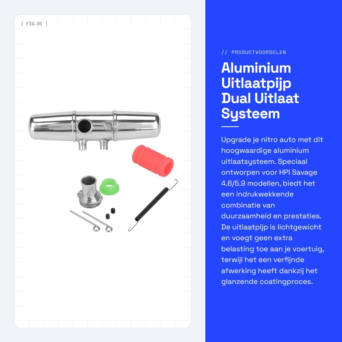 Dailygoods- Uitlaat Aluminium Upgrade - Dubbele Uitlaat - Geschikt voor HPI Savage 4.6/5.9 - Lichtgewicht - Duurzaam - Hoogwaardige Coating - Uitlaatpijp