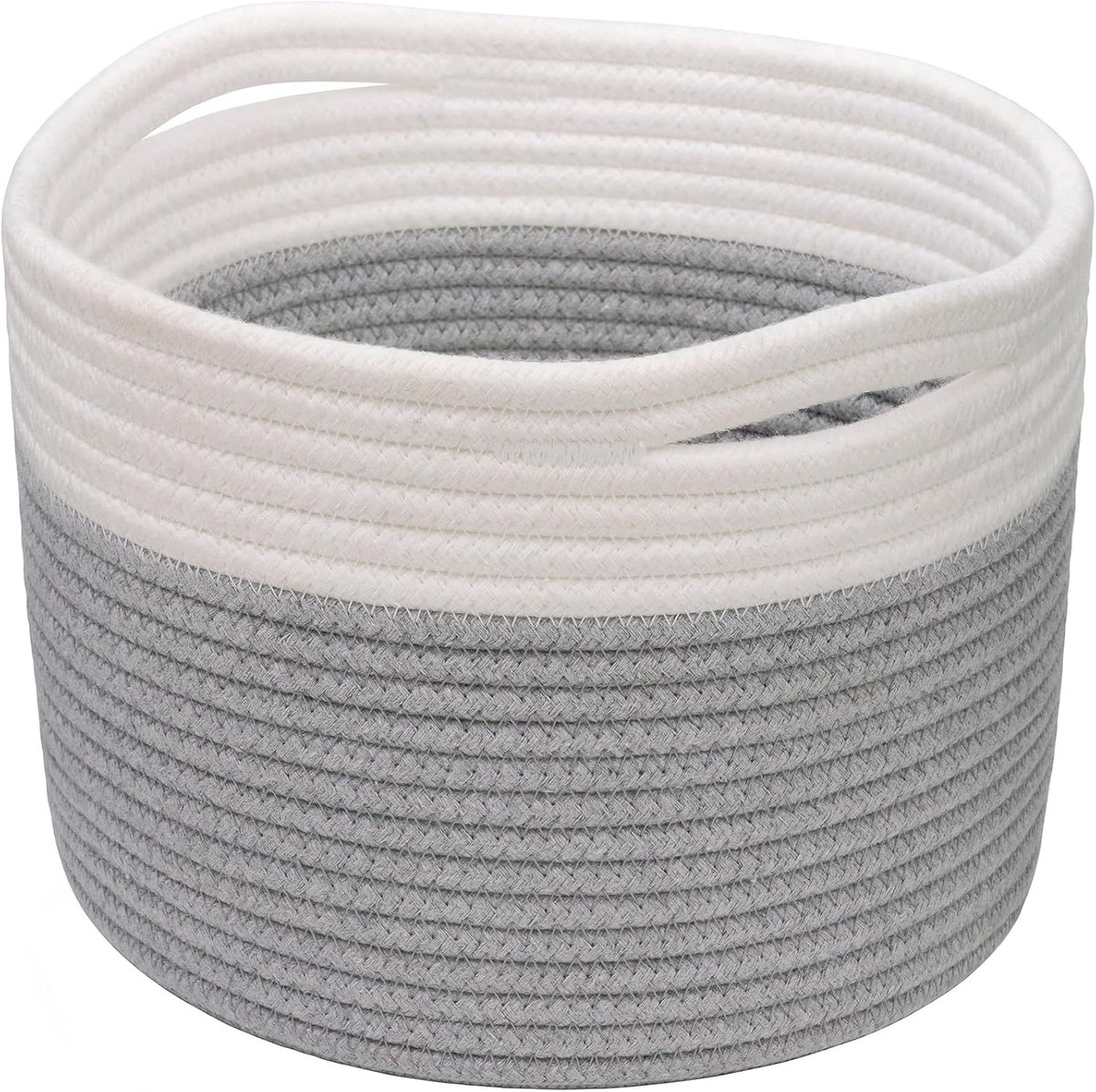 Opbergmand voor kinderen, wasmand voor kinderkamer, klein, katoenen mand, speelgoedmand, cadeaumand voor vrouwen, rek, gevlochten mand, 24x18 cm, grijs & wit