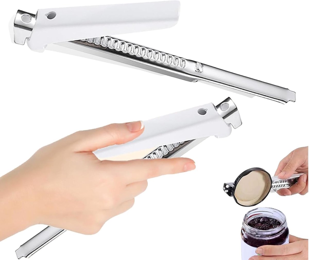 Glazen dekselopener, 2 stuks, verstelbaar, voor senioren, multifunctionele opener, artritis, glazen dekselopener van roestvrij staal, voor familie, picknick, winkel, wit