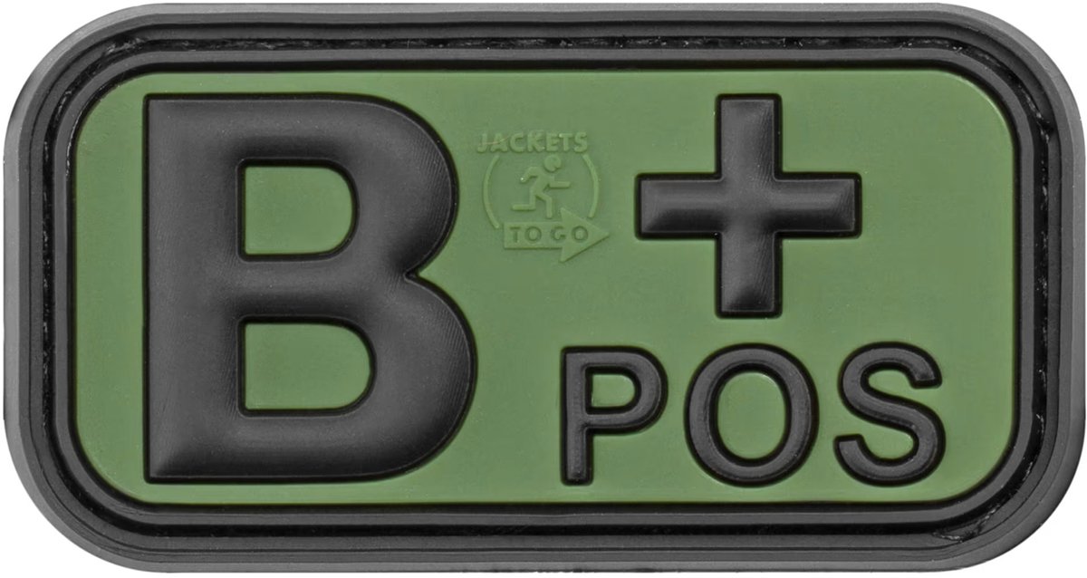 Rubberen badge JTG Bloodtype B+