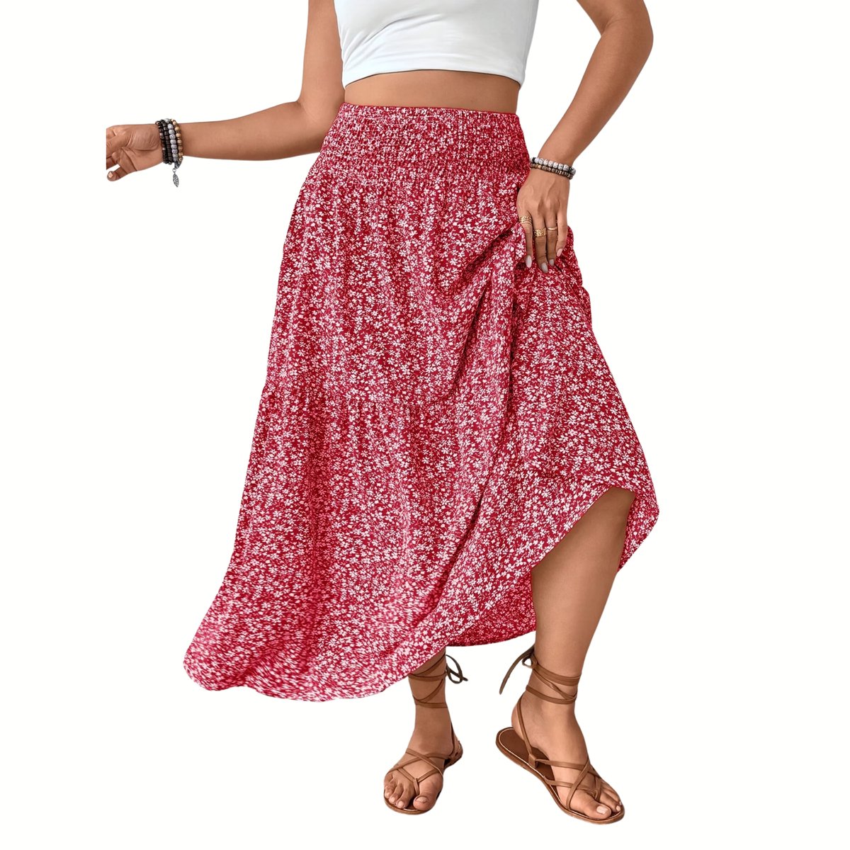 Currero Broekrok Dames Skort Skirts Skirt Rok Midi Korte Broek Culotte Wandelrok Rokje Legging Rode Bloemen