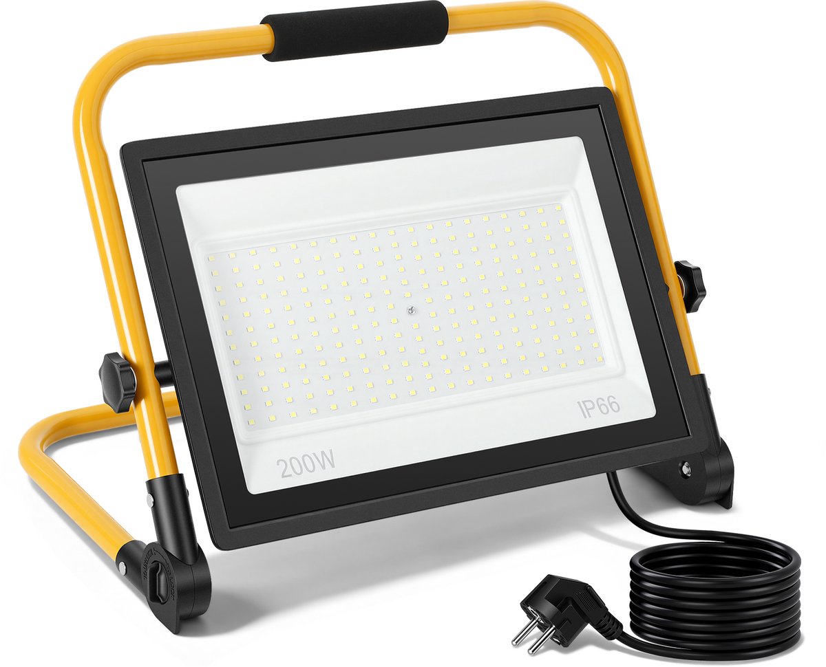 LED Werklamp met Statief 200W - Bouwlamp IP66 - 16000 Lumen - 6500K Daglicht Wit - Verstelbare Buitenlamp