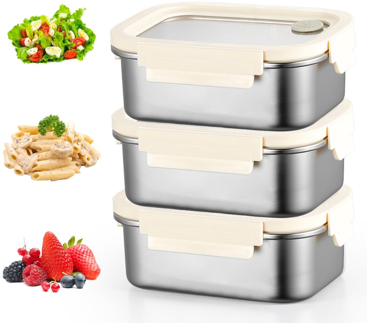 Dailygoods - 3 stuks 304 roestvrij stalen vershouddozen: 800 ml luchtdichte bento-lunchbox, vershouddozen van roestvrij staal, voorraaddoos, voedselcontainer, lynbox met luchtdicht deksel, voor keuken