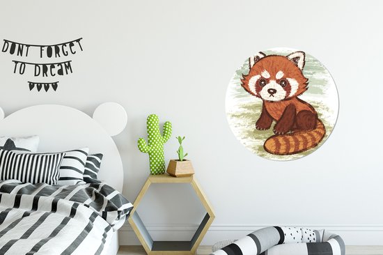 Illustration d'un panda rouge dans l'herbe Cercle mural aluminium - ⌀ 60 cm - peinture ronde - tirage photo sur aluminium / dibond / cercle mural / cercle vivant / cercle jardin (décoration murale)