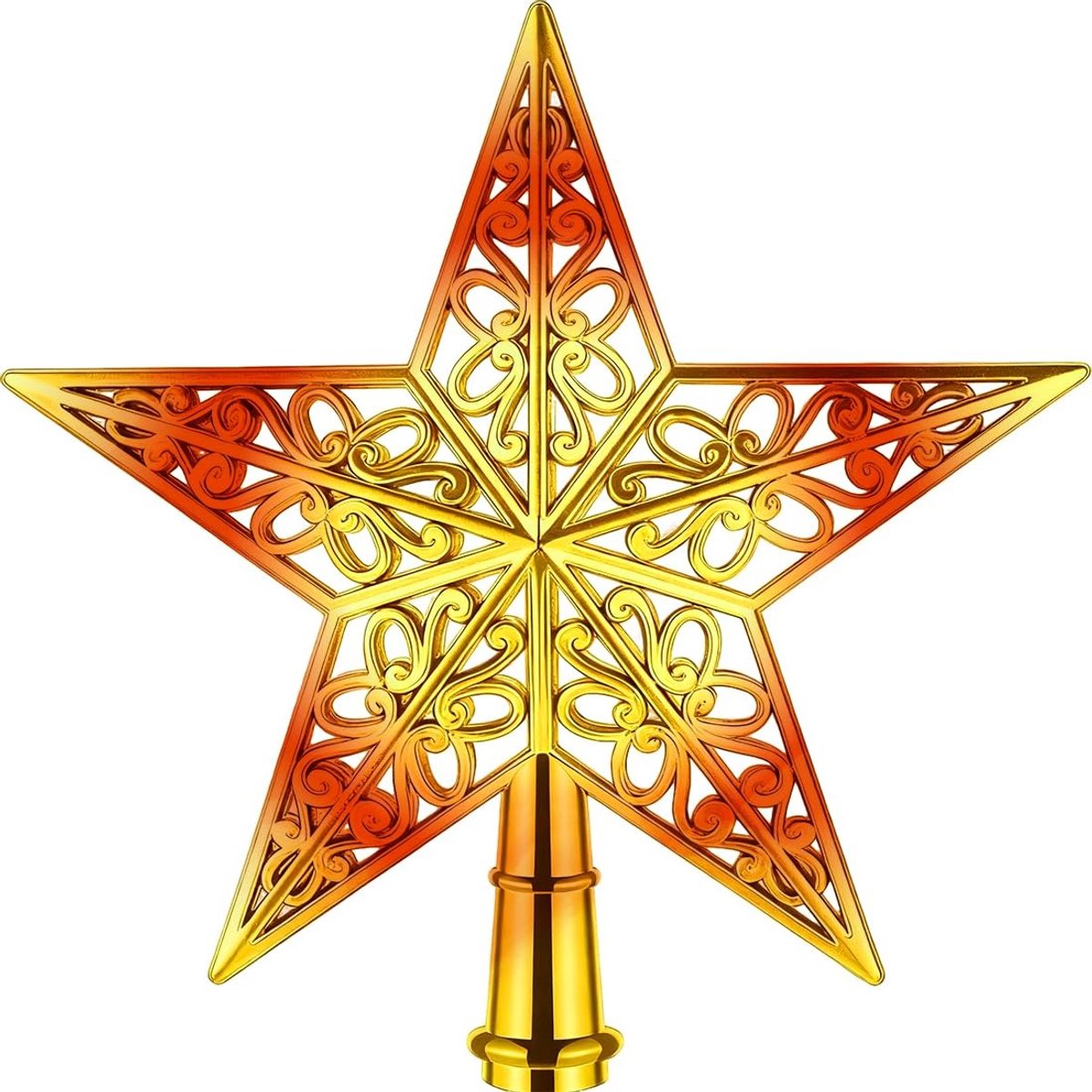 Dailygoods - Kerstboompiek ster 20cm, glinsterende kerstboompiek van kunststof, lichte holle kerstboompiek in stervorm, perfecte feestdecoratie voor festival, feest, kerstboomversiering (goud-rood)