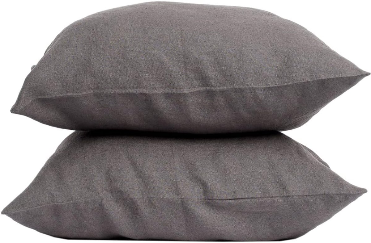 Linen Home kussensloop 50 x 70 cm, linnen, set van 2 hoogwaardige hoofdkussens in donkergrijs, 100% stonewashed linnen, made in EU, anti-allergisch en huidvriendelijk