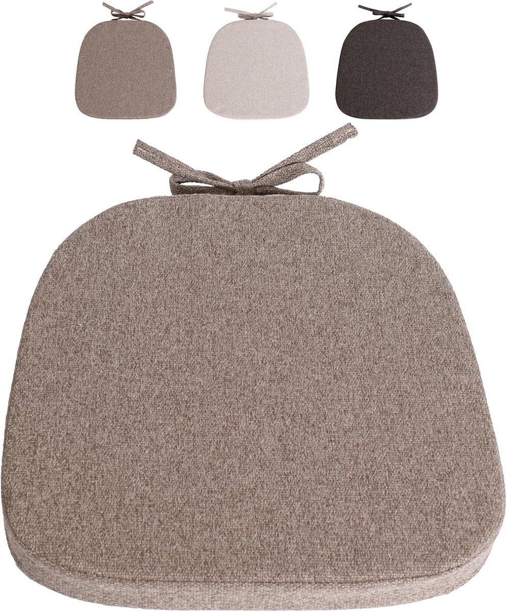 Stoelkussen, 40 x 40 cm, zitkussen, halfrond, antislip, zitkussen voor tuinstoel, keuken of eetkamer, met banden, outdoor, indoor, grijsbruin, 1 stuk