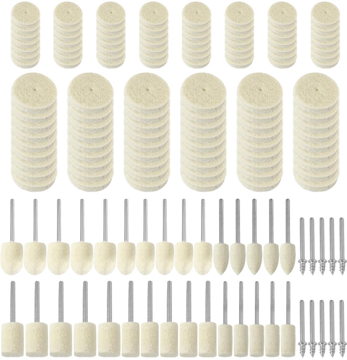Dailygoods- Wolplaat Set 150 Stuks - Polijstschijven - Polijstkop - Geschikt Voor Metaal/Glas/Sieraden - Houten Kleur - Handvat Voor Betere Flexibiliteit - Polijstschijf