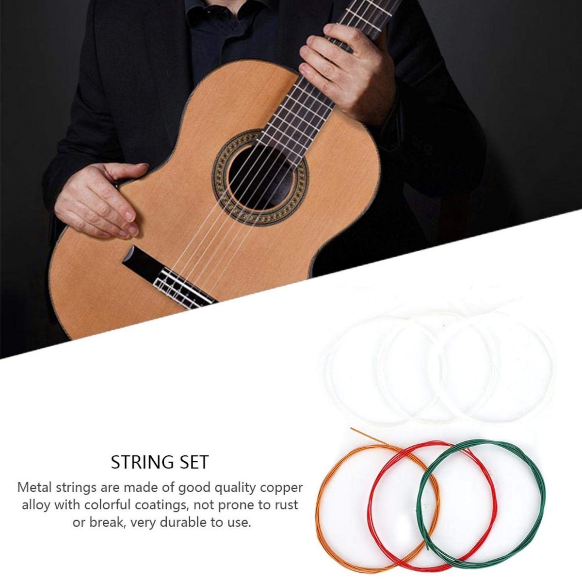 Dailygoods- Gitaarsnaren Set van 6 - Metalen Snaren met Kleurrijke Coating - Transparante Nylon Snaren - Akoestische Gitaar Accessoires - Duurzaam en Hooggeluid - Gitaarstrings